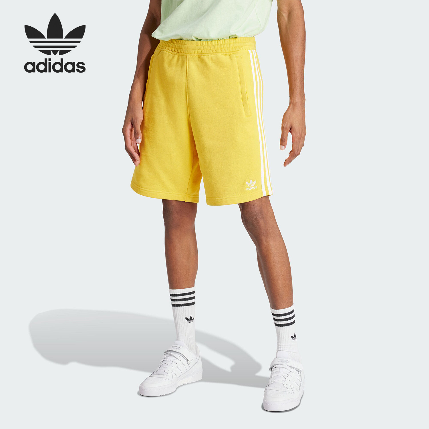 Adidas/阿迪达斯官方正品三叶草复古穿搭男士针织运动短裤IS0616