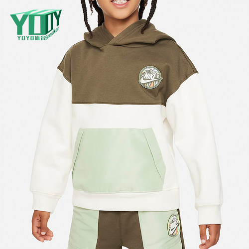 Nike/耐克正品2025秋季款小童休闲连帽拼接套头卫衣FZ1686-110