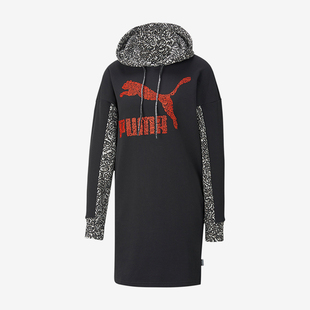 Puma/彪马新款女子时尚印花连帽长袖休闲连衣裙598686-01