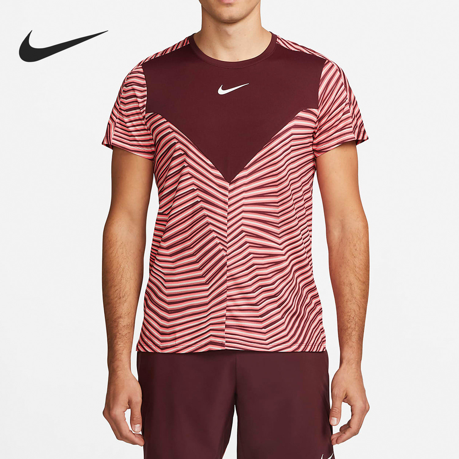 Nike/耐克正品新款男子运动条纹休闲透气圆领短袖DV0702-681