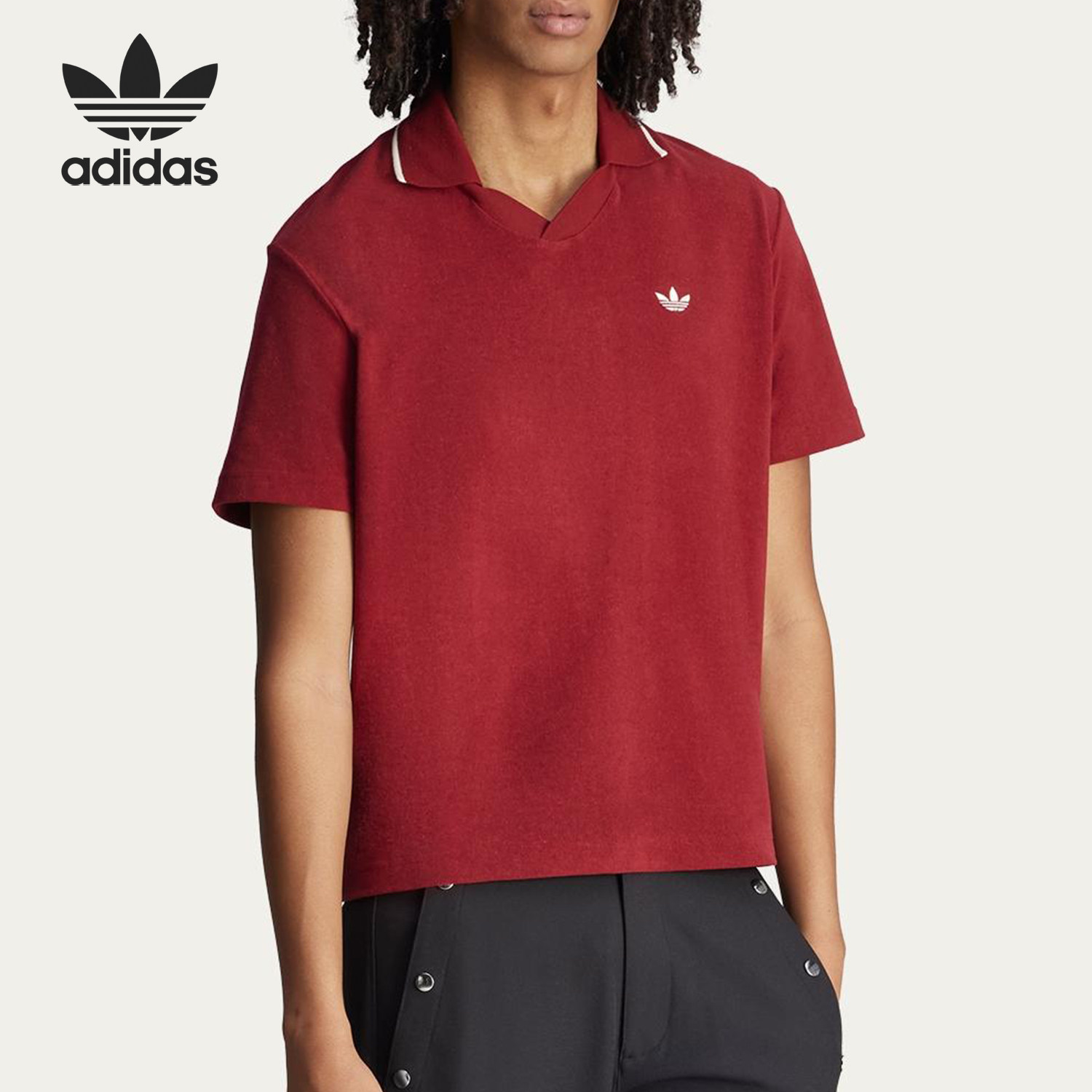 Adidas/阿迪达斯正品三叶草新款男红白色翻领经典短袖T恤JW1122
