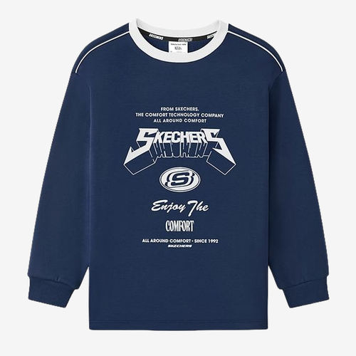 Skechers斯凯奇正品儿童款宽松套头休闲长袖T恤L425K009-002Z