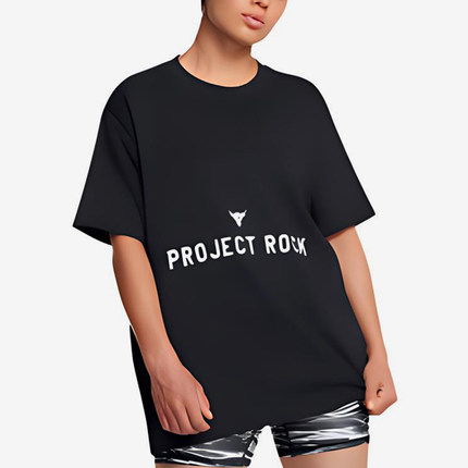 UA/安德玛正品Project Rock强森女士宽松透气运动短袖1386440-001