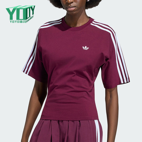 Adidas/阿迪达斯正品三叶草女士经典修身复古时尚短袖T恤KY5092