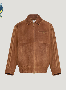 Adidas/阿迪达斯正品三叶草男士翻领复古宽松休闲皮革夹克KV5939