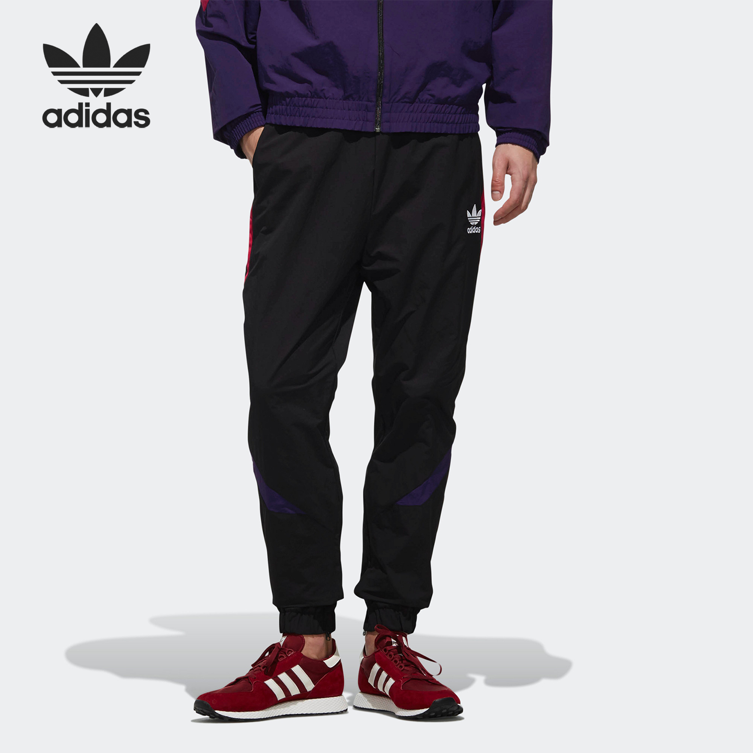 Adidas/阿迪达斯正品三叶草男士拼接宽松运动梭织长裤EJ0951
