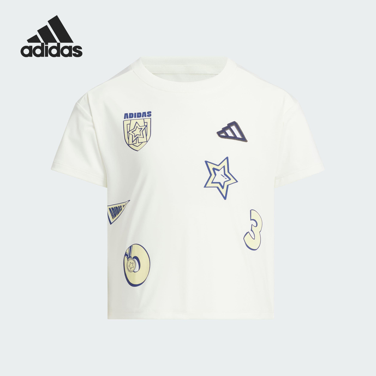 Adidas/阿迪达斯正品2025夏季款小童图案运动针织T恤JM3438