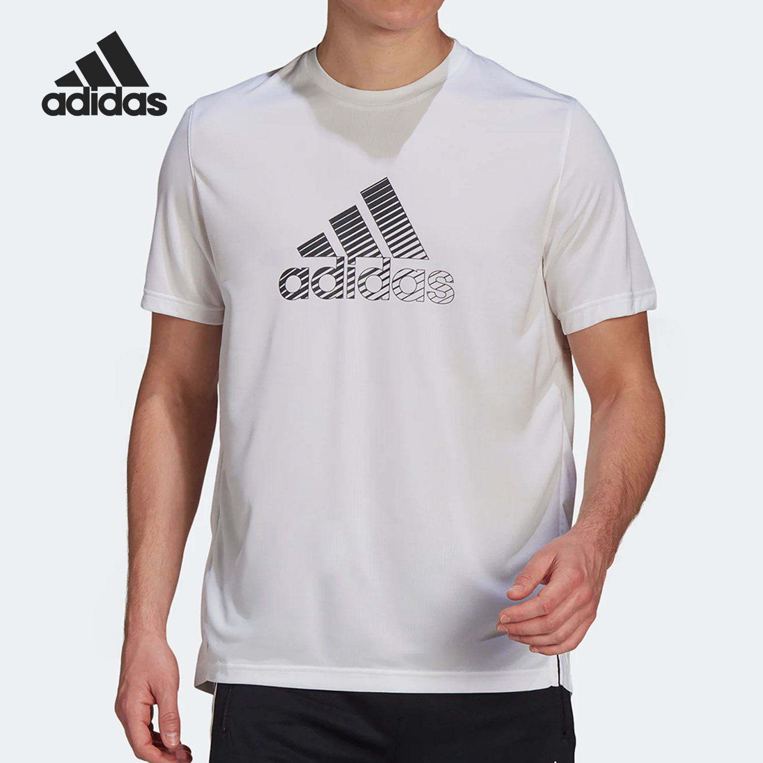 Adidas/阿迪达斯正品新款男士透气印花健身运动短袖GM8348