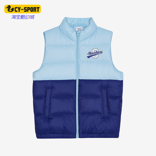 Skechers/斯凯奇正品新款儿童运动保暖拼接梭织羽绒马甲
