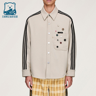 Adidas/阿迪达斯正品三叶草男女休闲长袖宽松条纹运动衬衫KC3141