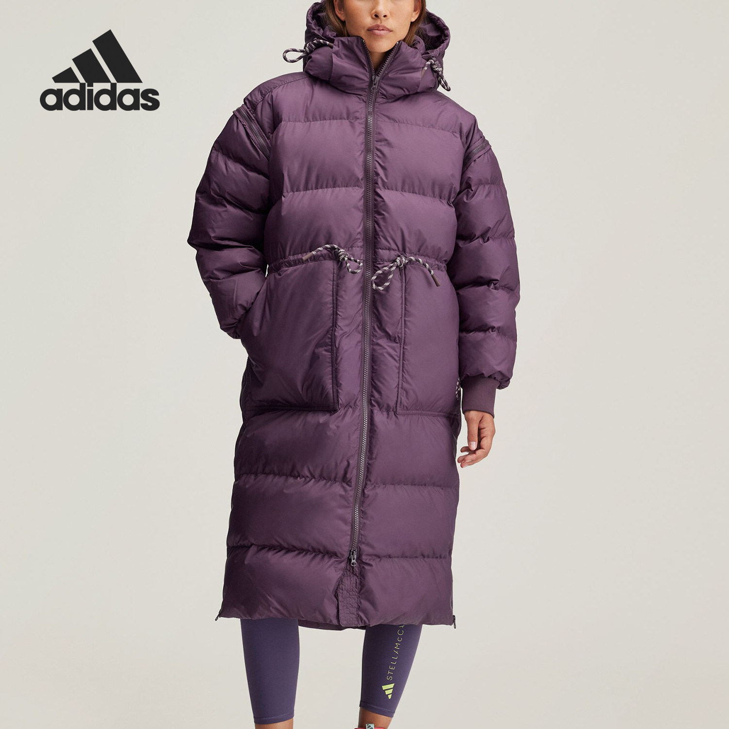 Adidas/阿迪达斯正品新款女士长款时尚保暖户外棉服IX3082