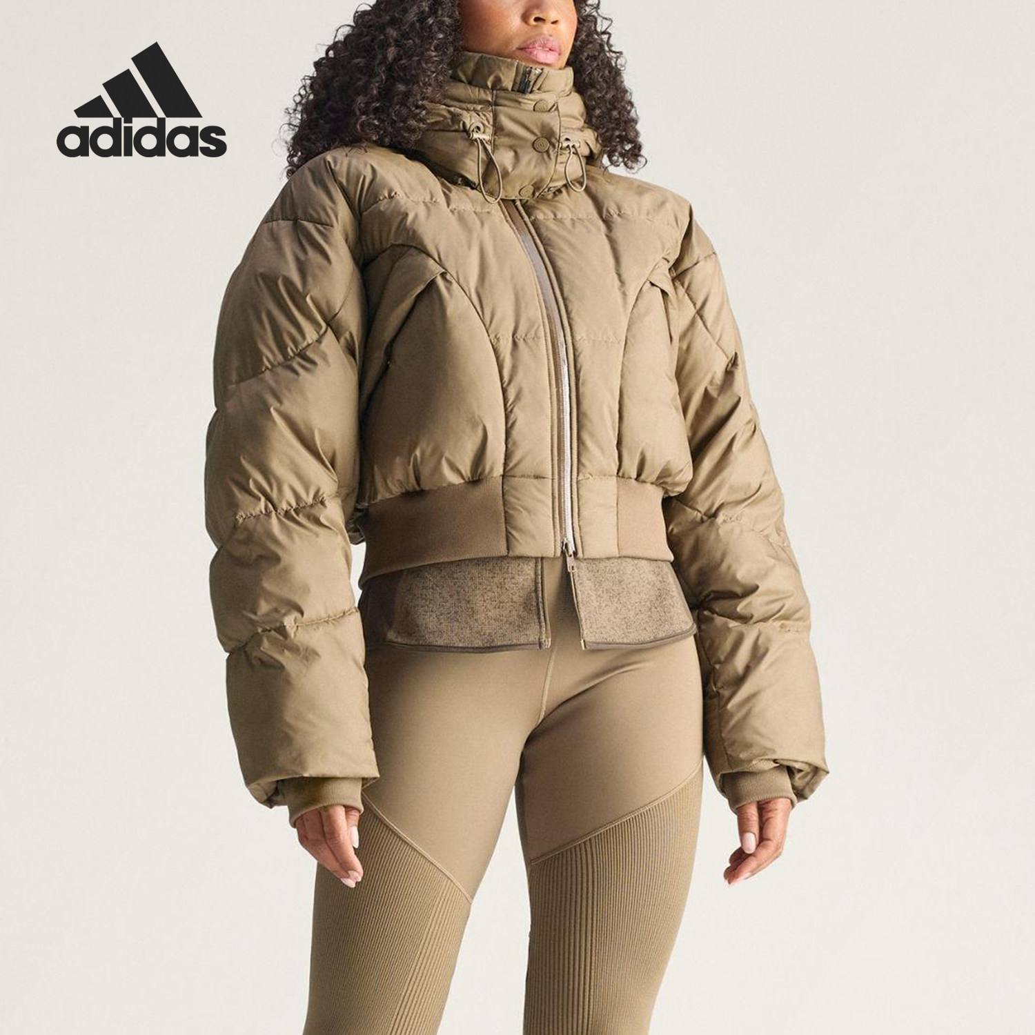Adidas/阿迪达斯正品2025秋季款女士连帽保暖短款棉服JM3652