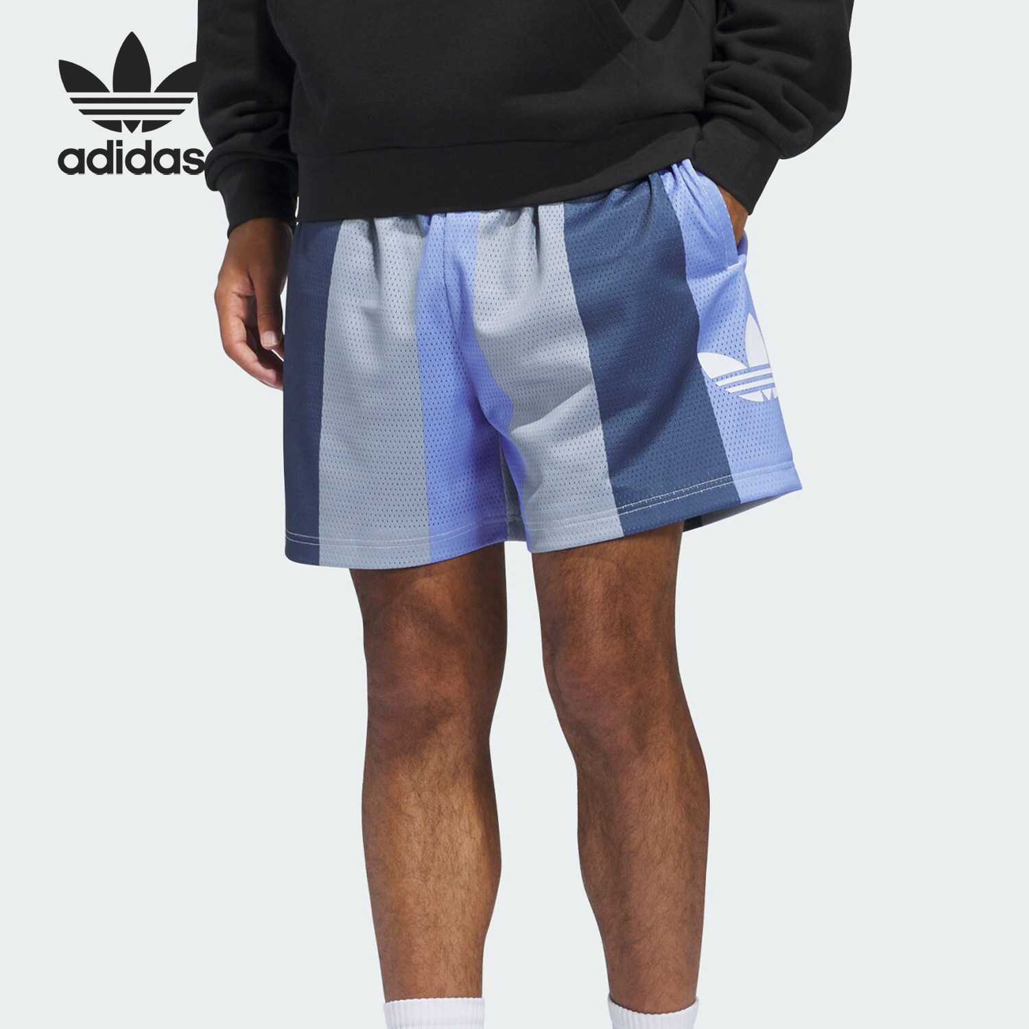 Adidas/阿迪达斯正品三叶草男女情侣款条纹运动短裤IY7376