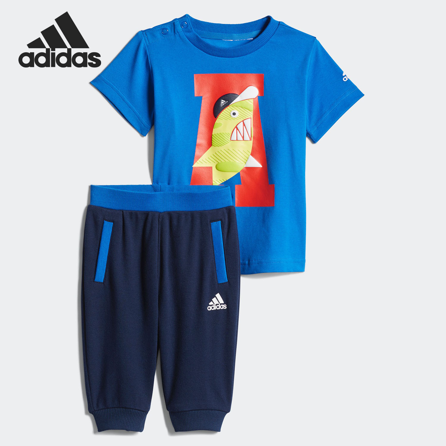 Adidas/阿迪达斯正品IN F TEE 3/4 S2婴童训练短袖针织套装DZ2415