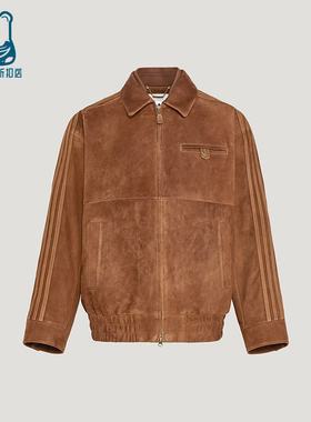 Adidas/阿迪达斯正品三叶草男士翻领复古宽松休闲皮革夹克KV5939