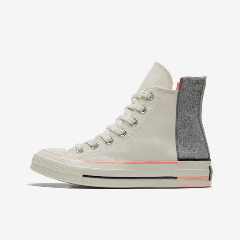 Converse匡威 时尚高帮错位拼接橙白高帮解构帆布鞋女款 569434C