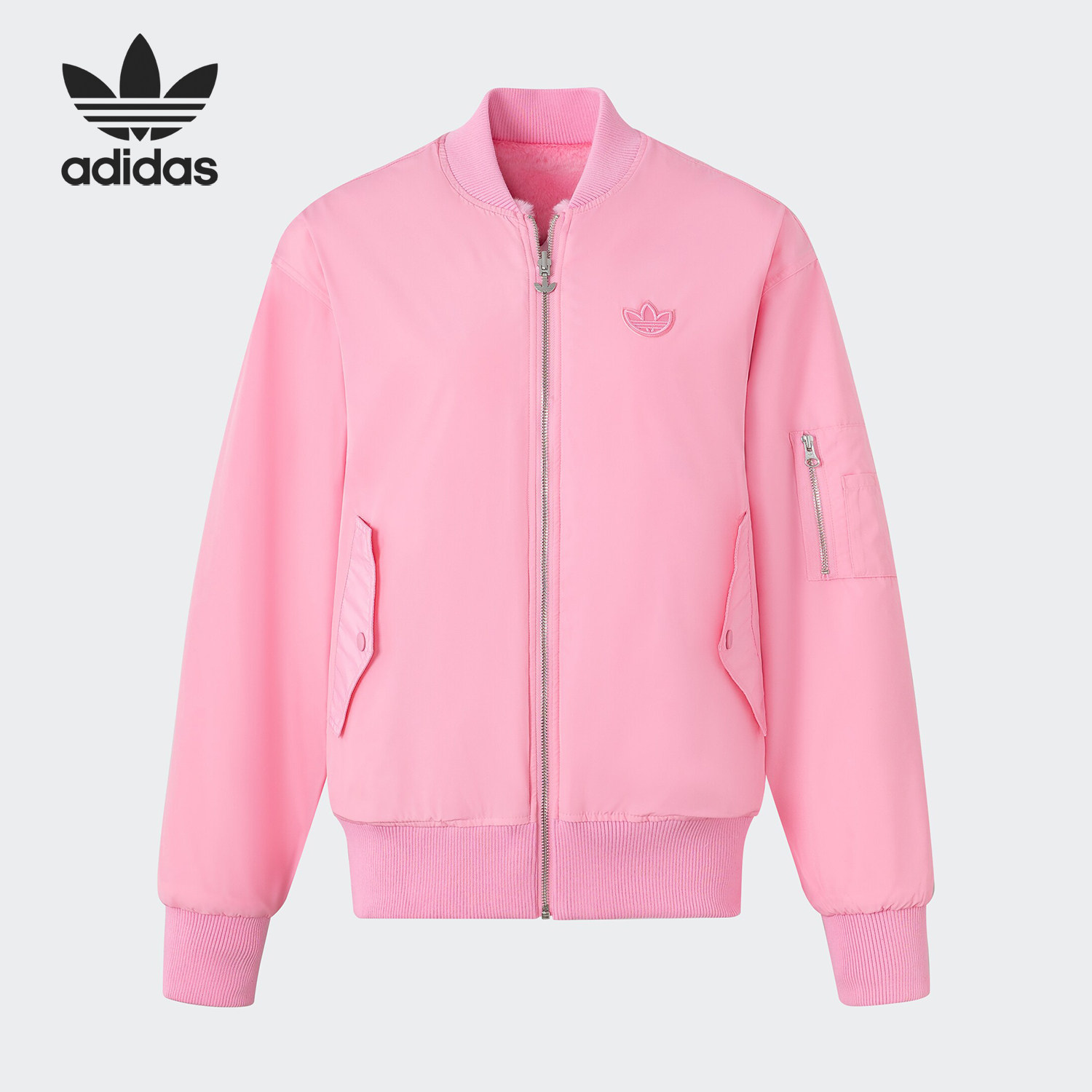 Adidas/阿迪达斯正品三叶草情侣款双面穿毛绒运动外套JE6122