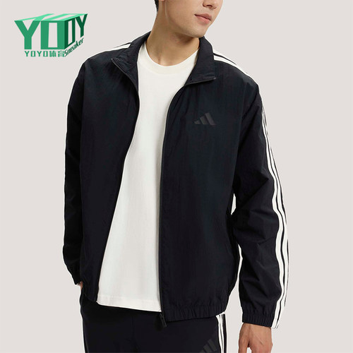 Adidas/阿迪达斯正品春季男士宽松经典透气条纹立领外套KR2520