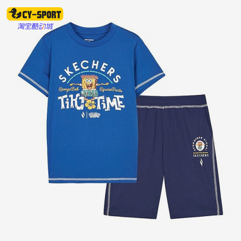 Skechers/斯凯奇正品新款海绵宝宝系列大童休闲运动套装 L222B039