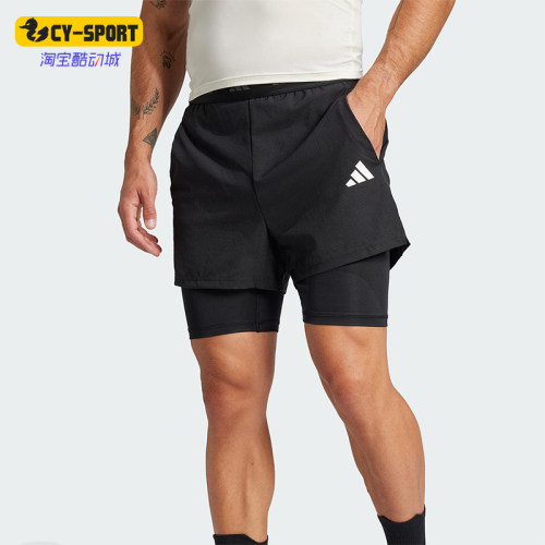 Adidas/阿迪达斯正品2025男士透气二合一跑步经典运动短裤JE5665