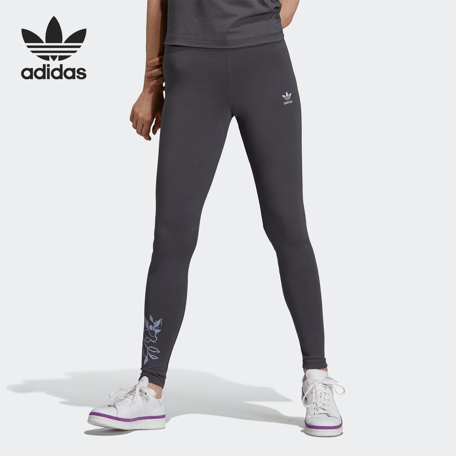 刺绣图案紧身运动长裤