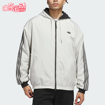 Adidas/阿迪达斯正品三叶草男女连帽休闲条纹双面穿外套JX5440