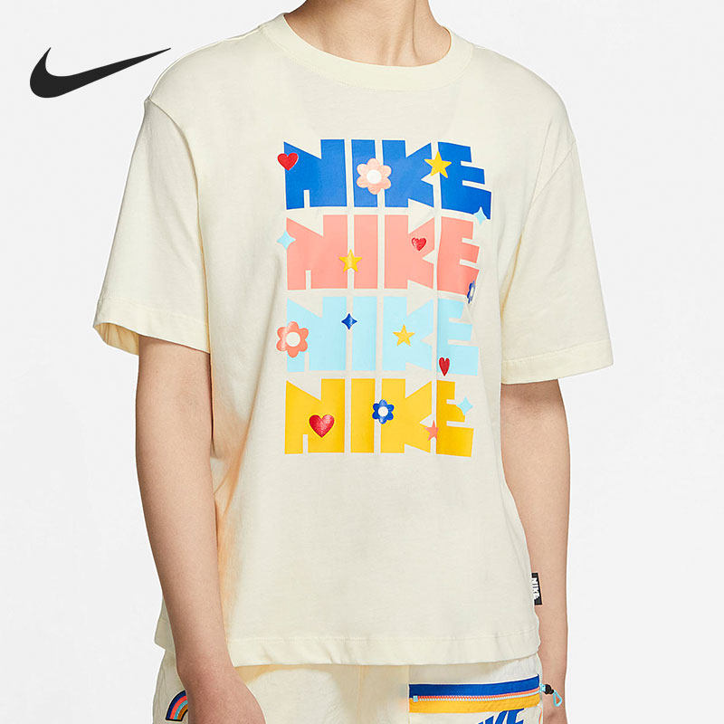Nike/耐克正品女子彩色印花休闲运动圆领短袖T恤 DJ5377-111
