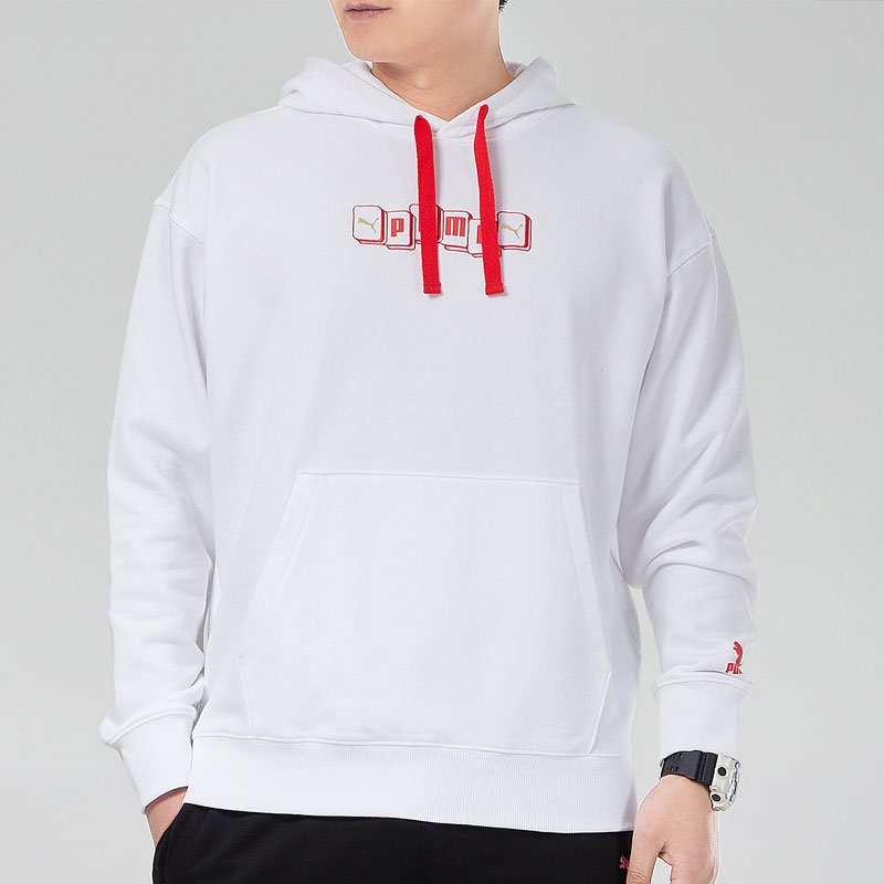 Puma/彪马正品2025男士休闲运动连帽印花针织套头卫衣531299-02