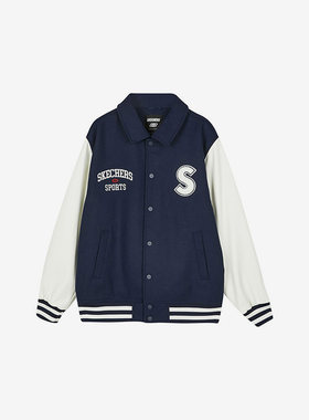 Skechers/斯凯奇正品FASHION男士字母印花梭织翻领夹克棉服