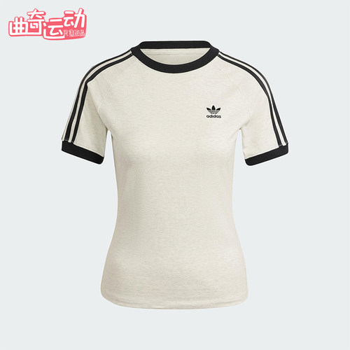 Adidas/阿迪达斯正品三叶草女士印花圆领经典套头修身短袖IR8104