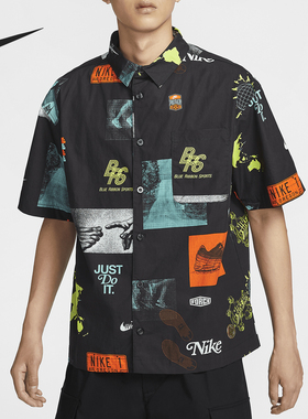 Nike/耐克正品Sportswear男士复古翻领印花衬衫T恤HM4453-010
