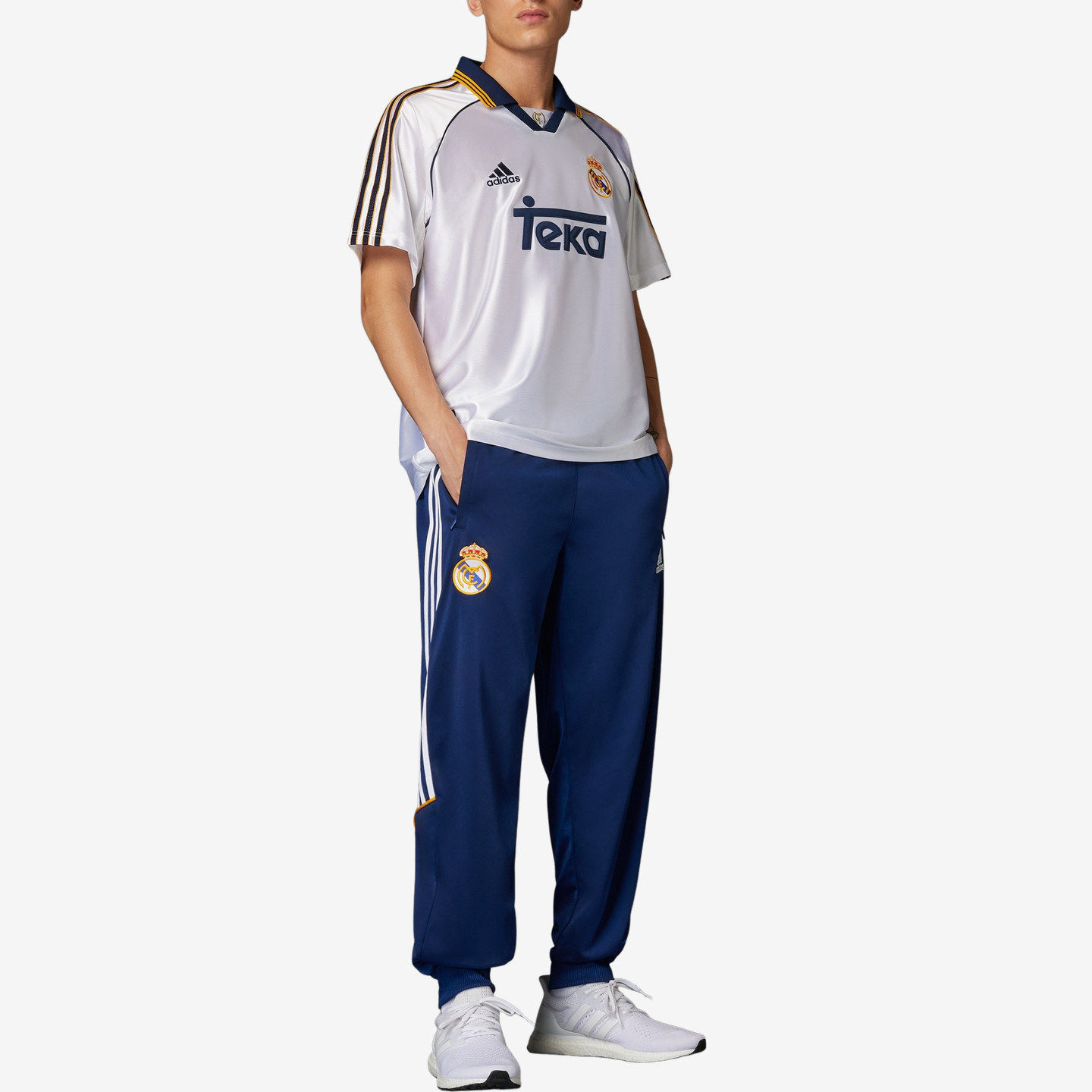 Adidas阿迪达斯正品皇家马德里99/00男条纹宽松系带长裤JW1994