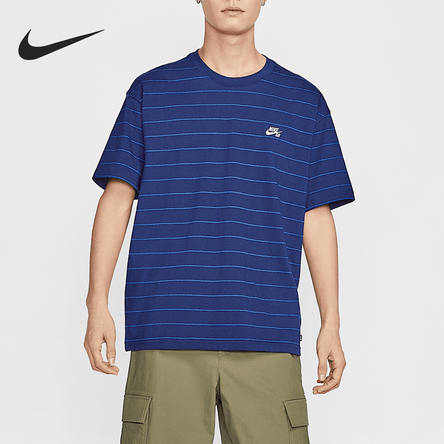 Nike/耐克正品新款男士条纹透气运动宽松休闲短袖HJ0813-492