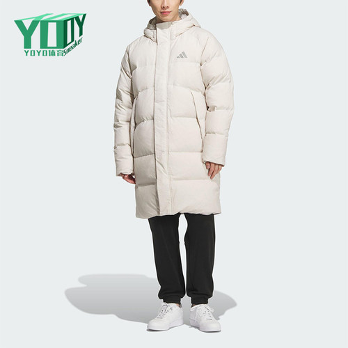 Adidas/阿迪达斯正品2025男女拉链长款连帽梭织运动羽绒服KR0935