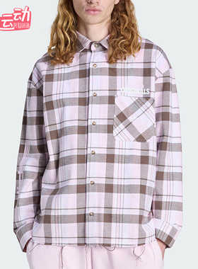 Adidas/阿迪达斯正品三叶草男士休闲翻领网格运动长袖衬衫KG6452