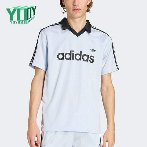 Adidas/阿迪达斯正品三叶草男士运动球衣风休闲V领短袖T恤KE2453