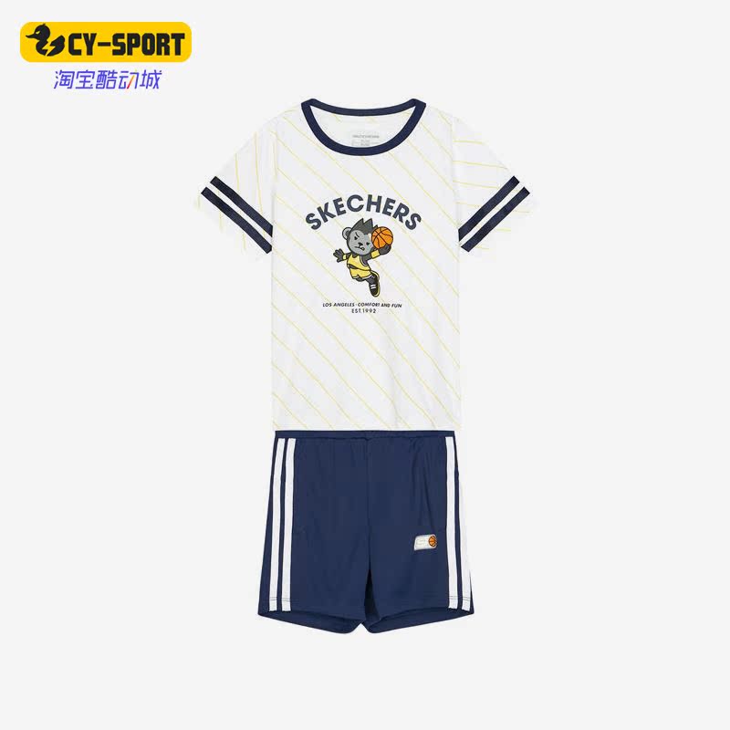 Skechers/斯凯奇正品夏季儿童运动透气印花短袖短裤套装 L222B072