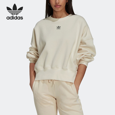 Adidas/阿迪达斯正品三叶草女士圆领logo印花运动卫衣H40022