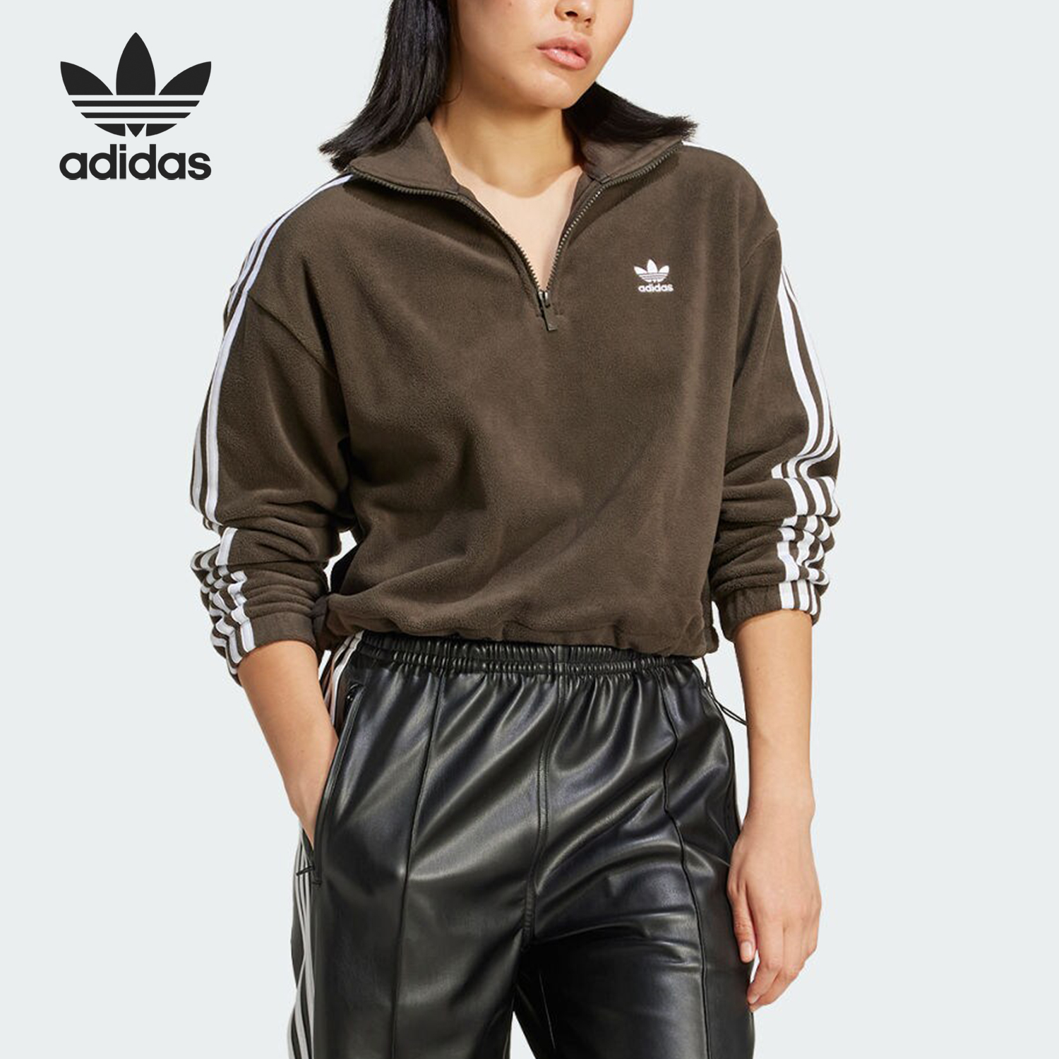 Adidas/阿迪达斯正品三叶草女士运动复古立领短款卫衣IW3164