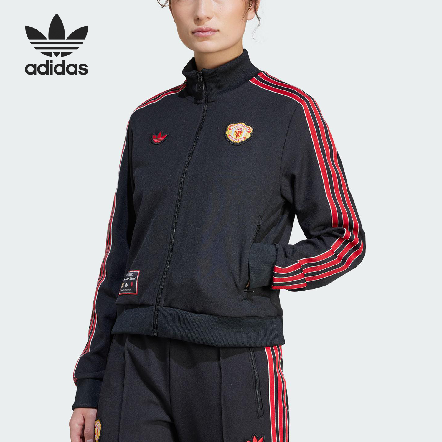 Adidas/阿迪达斯正品三叶草女士曼联足球文化夹克外套JF0360