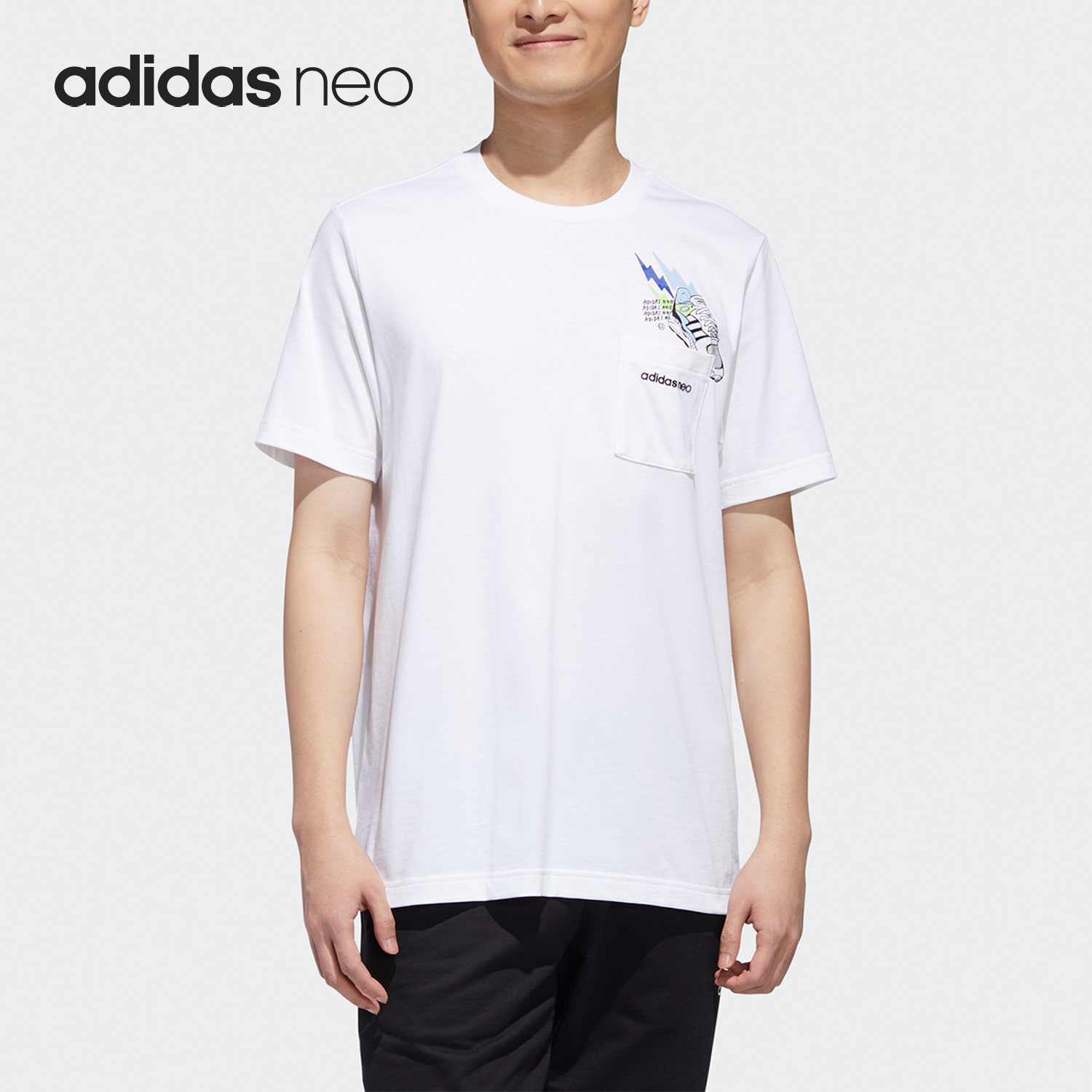 Adidas/阿迪达斯正品Neo男子时尚印花运动休闲短袖T恤GJ8887