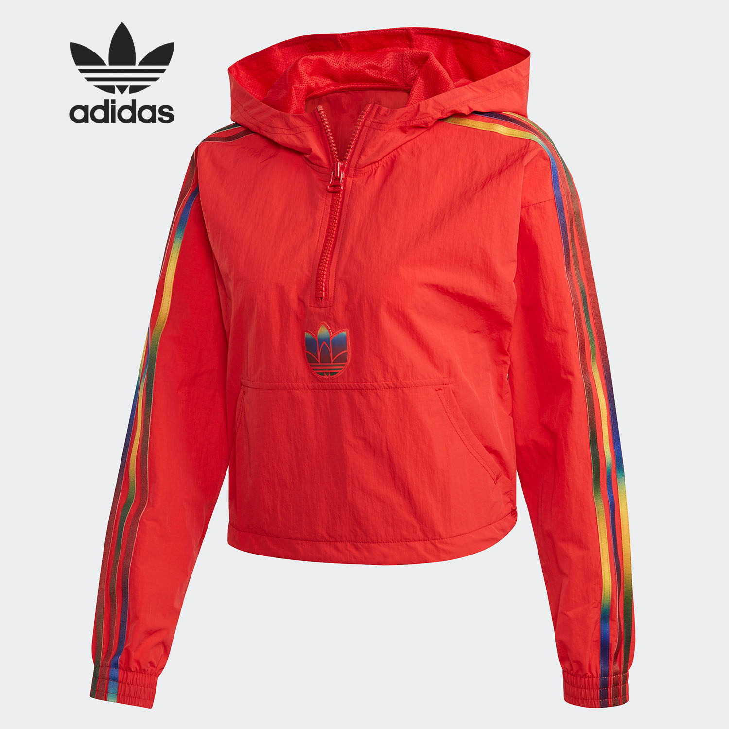 Adidas/阿迪达斯正品三叶草女子半拉链连帽运动套头衫卫衣 GJ7717