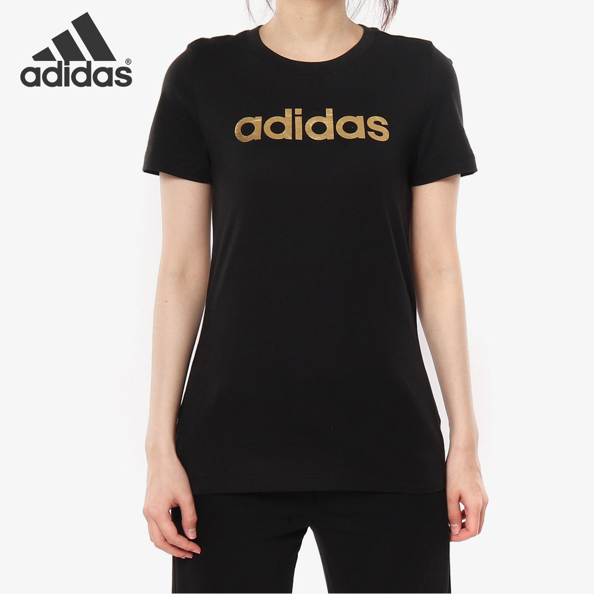 Adidas/阿迪达斯正品Linear Foil Tee女子休闲短袖T恤EC4746 4744