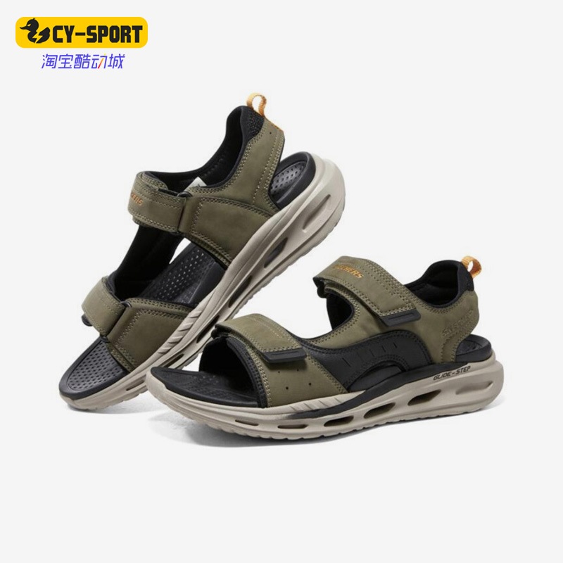 Skechers/斯凯奇正品夏季男子魔术贴透气休闲沙滩凉鞋210646-OLV