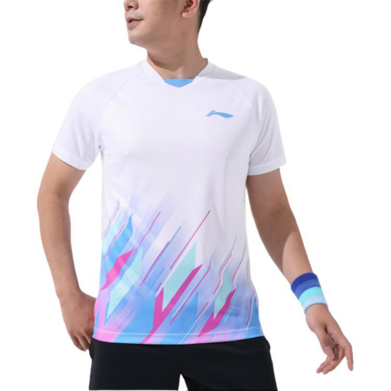 李宁正品羽毛球系列男子速干凉爽弹力运动比赛短袖T恤AAYT537-2