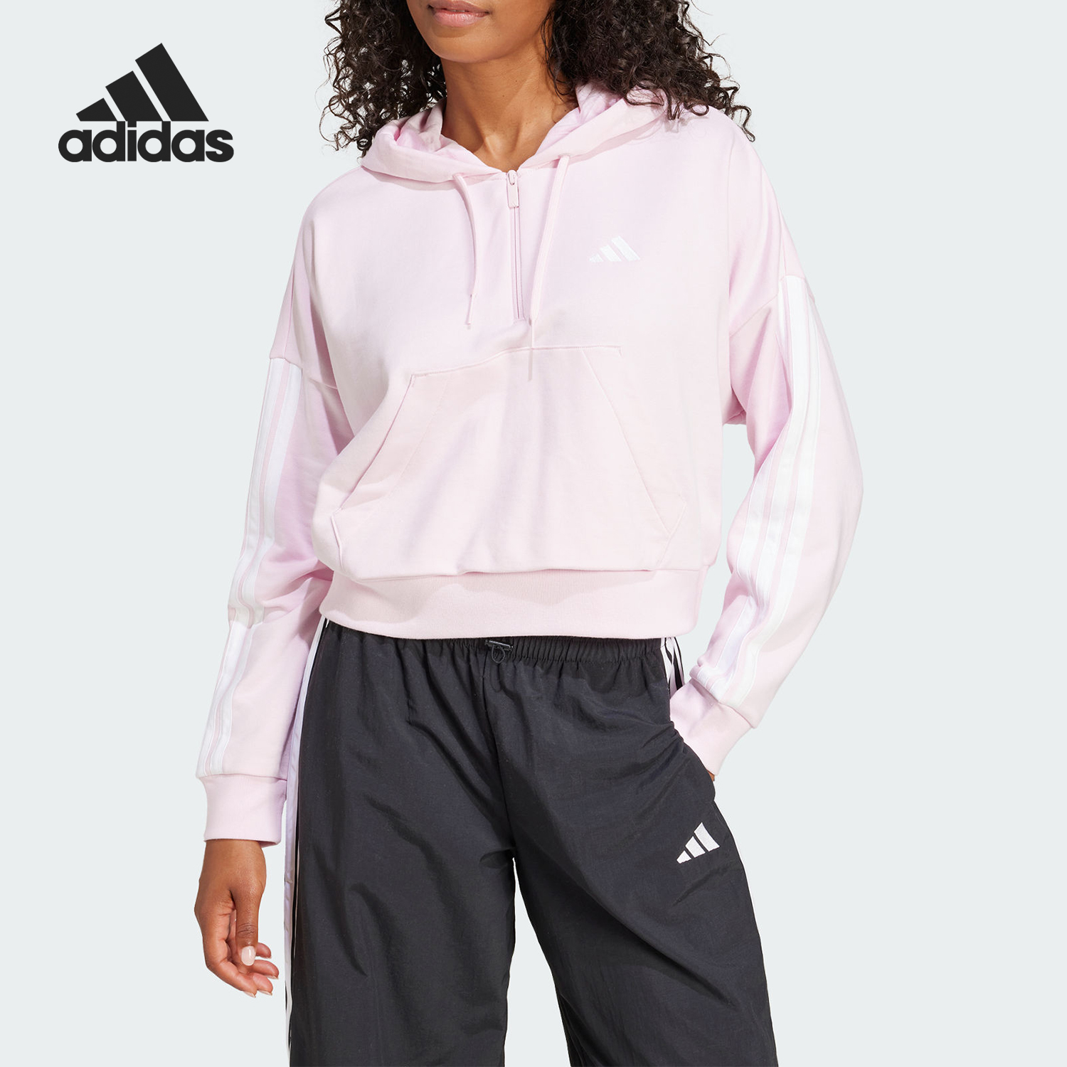 Adidas/阿迪达斯正品W 3S FT QZ HD女士半拉链短款卫衣JN1943