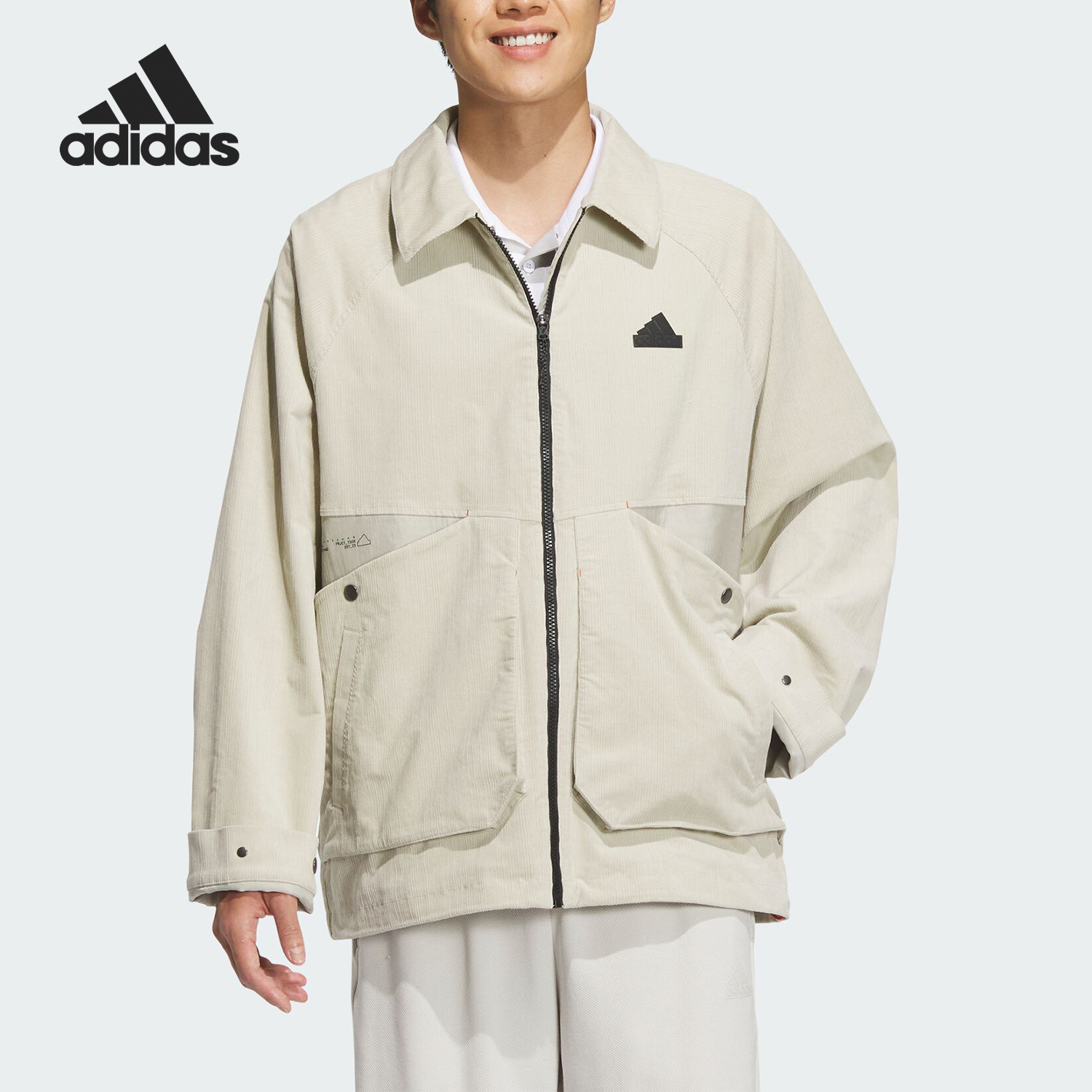Adidas/阿迪达斯正品新款男士灯芯绒运动翻领夹克外套JI8687