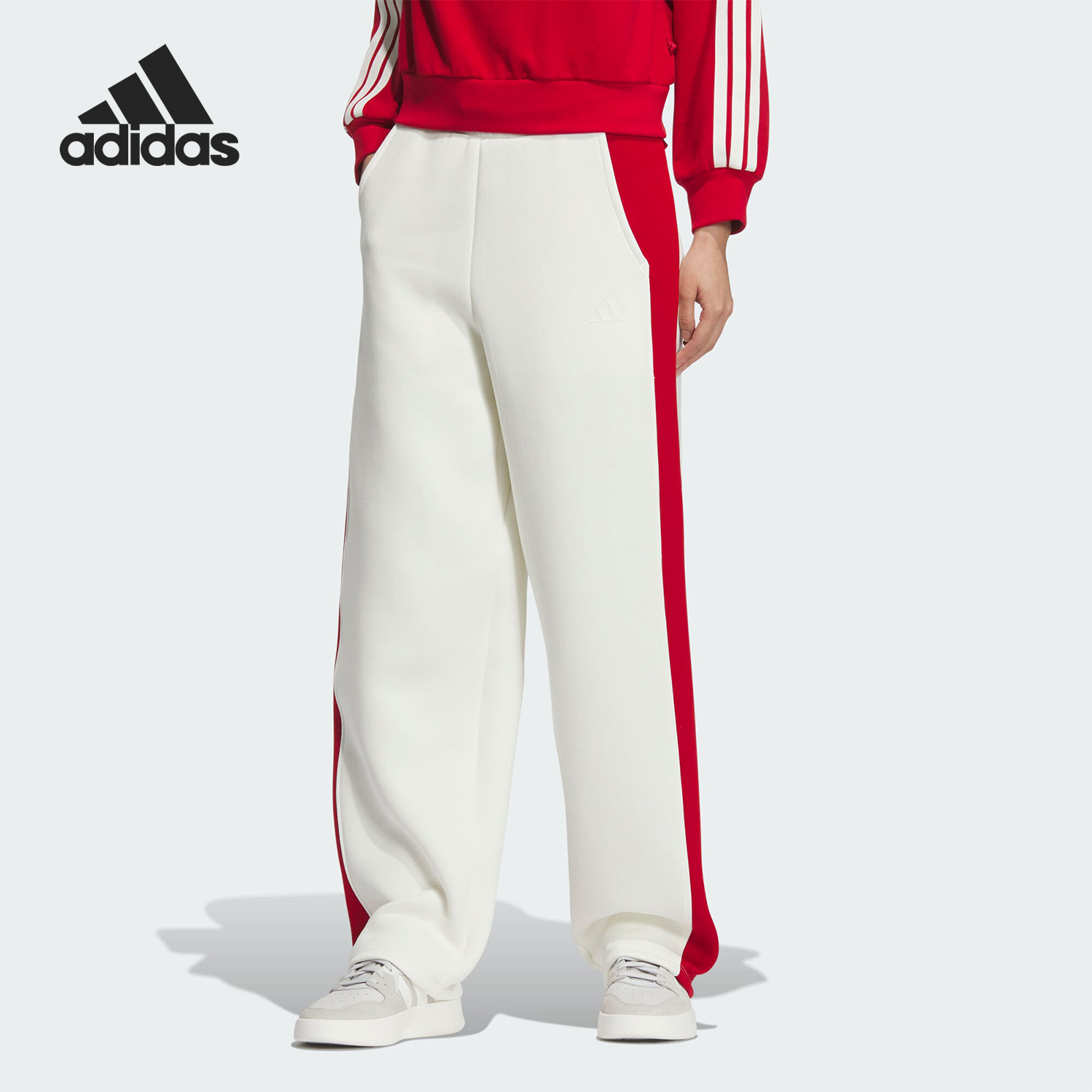 Adidas/阿迪达斯正品秋冬新款女士拼接简约宽松直筒裤JZ1650