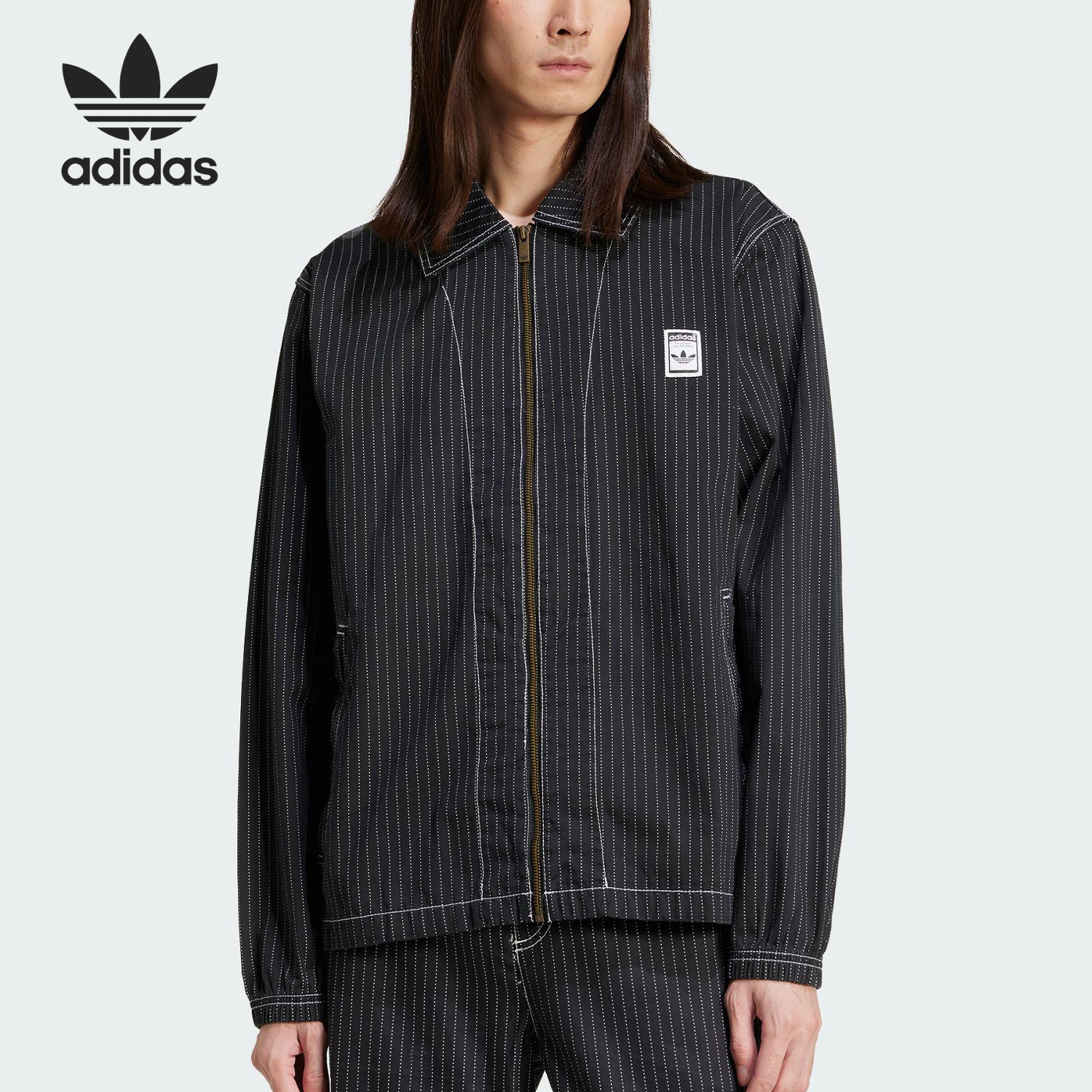 Adidas/阿迪达斯正品新款男士复古翻领条纹夹克外套JP4485