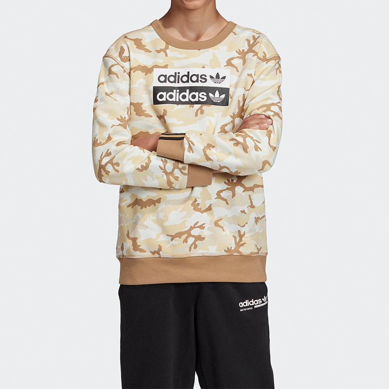 Adidas/阿迪达斯正品 三叶草 CAMO CREW大童装圆领套头卫衣ED7887